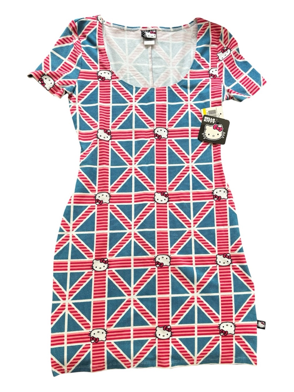 Hello Kitty Dress M British Flag Union Jack Sanrio Bodycon NWT